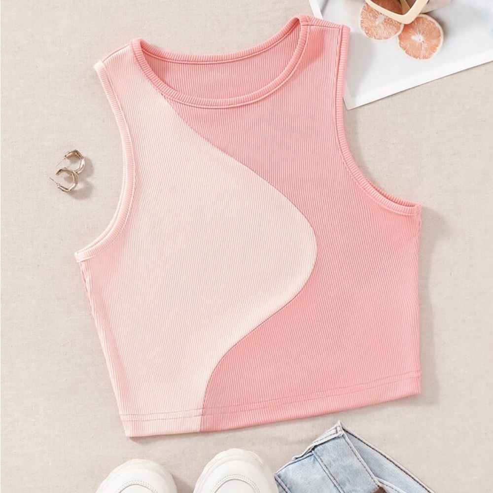 SHEIN Pink Asymmetrical Sleeveless Tank Top